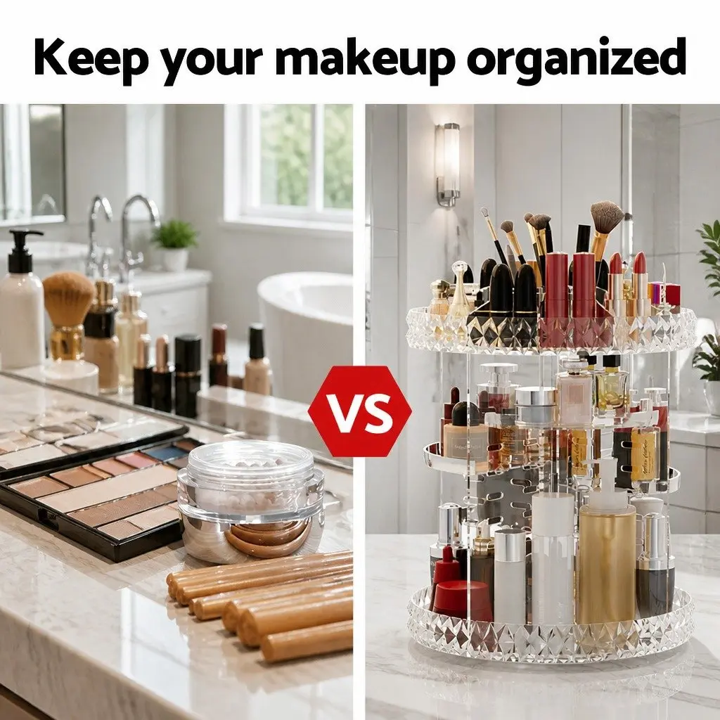 Makeup Organizer Acrylic Rotating Storage Holder 360 Degree Clear 27cm x 27cm x 32.5cm