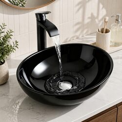 Ceramic Bathroom Basin Black Oval Vanity Sink Bowl 41x34cm Above Counter Vessel
