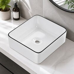 Functional Black Ceramic Bathroom Sink for Above Counter Use 48x37cm