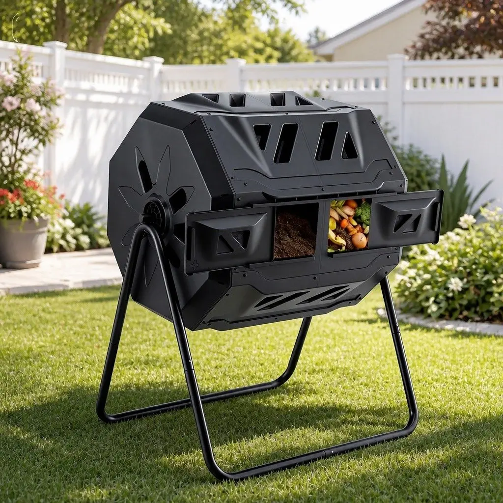 Dual-Chamber Compost Bin Tumbler 160L Rotating Black