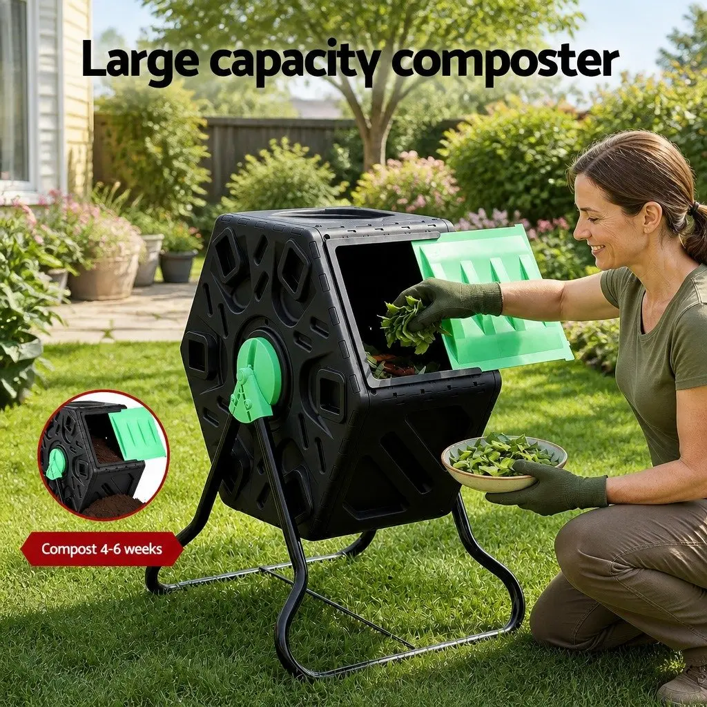 Compost Bin 65L Tumbler Rotating Outdoor Garden Composter With Sliding Door