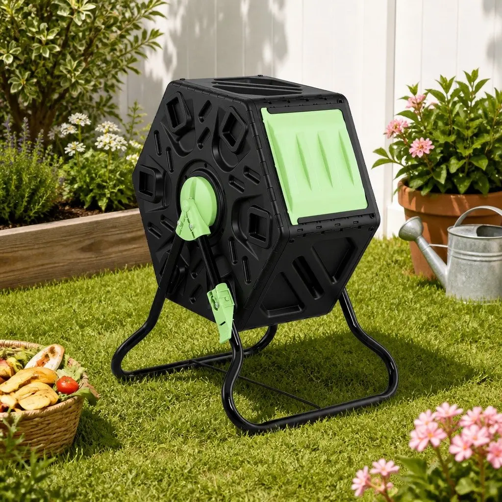 Compost Bin 65L Tumbler Rotating Outdoor Garden Composter With Sliding Door