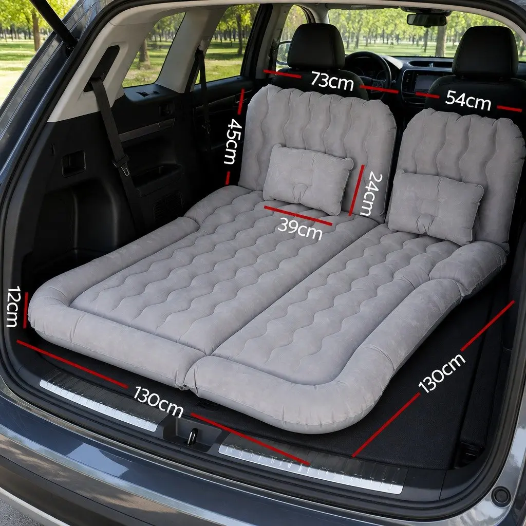 Inflatable Mattress Grey Flocked Surface 175x130cm Portable Car Bed for SUV Back Seat Camping with Air Pump and Pillows