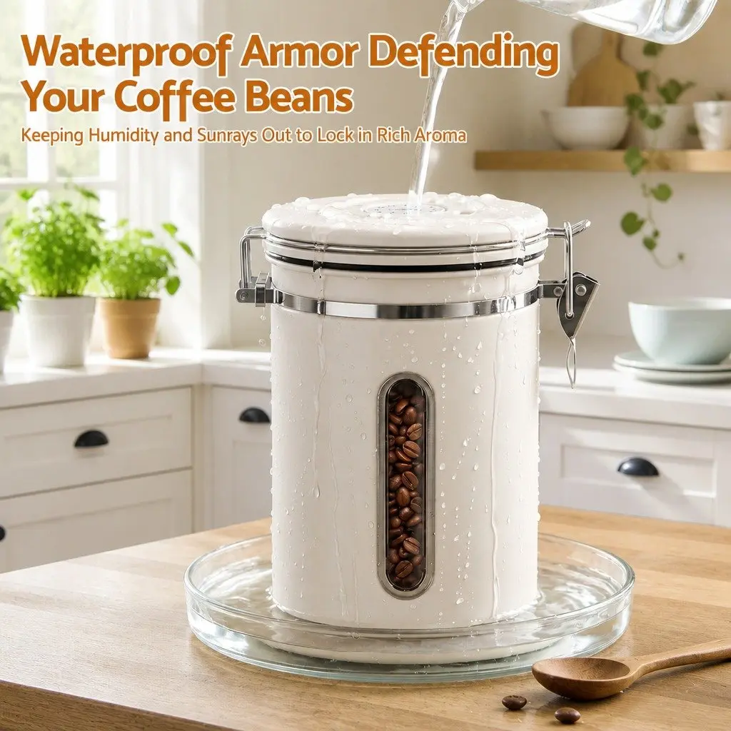 Coffee Canister 1.8L Stainless Steel Beige with Transparent Window