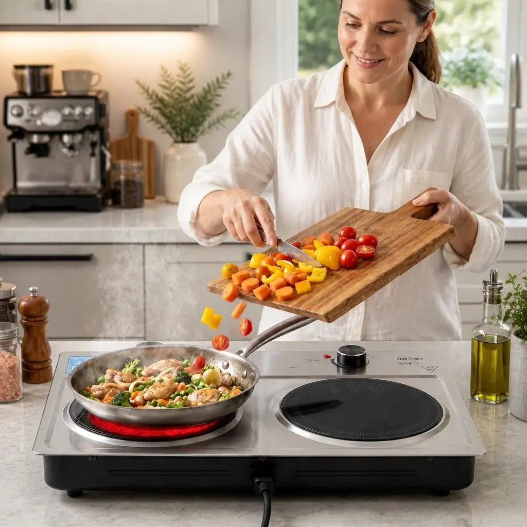 Electric Cooktop Infrared Ceramic 2 Zone Knob Control 2400W Silver