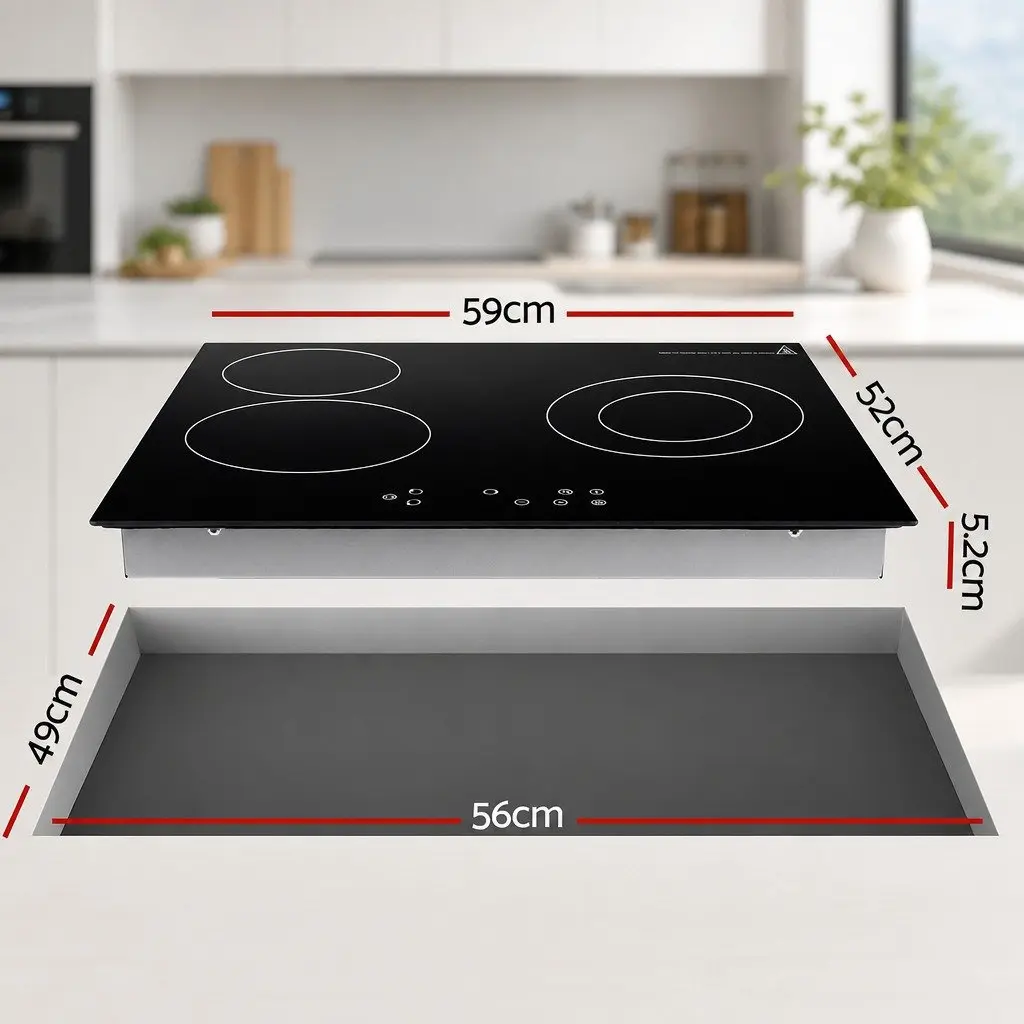 60cm Electric Ceramic Cooktop Black Glass 4 Cooking Zones Touch Control