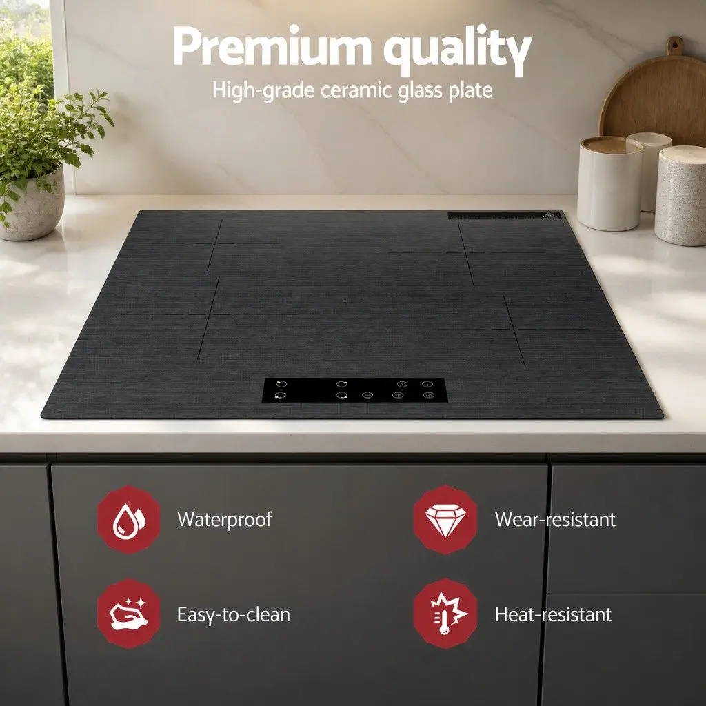 Electric Cooktop 60cm Grey Brushed Ceramic Glass 4 Zones Touch Control