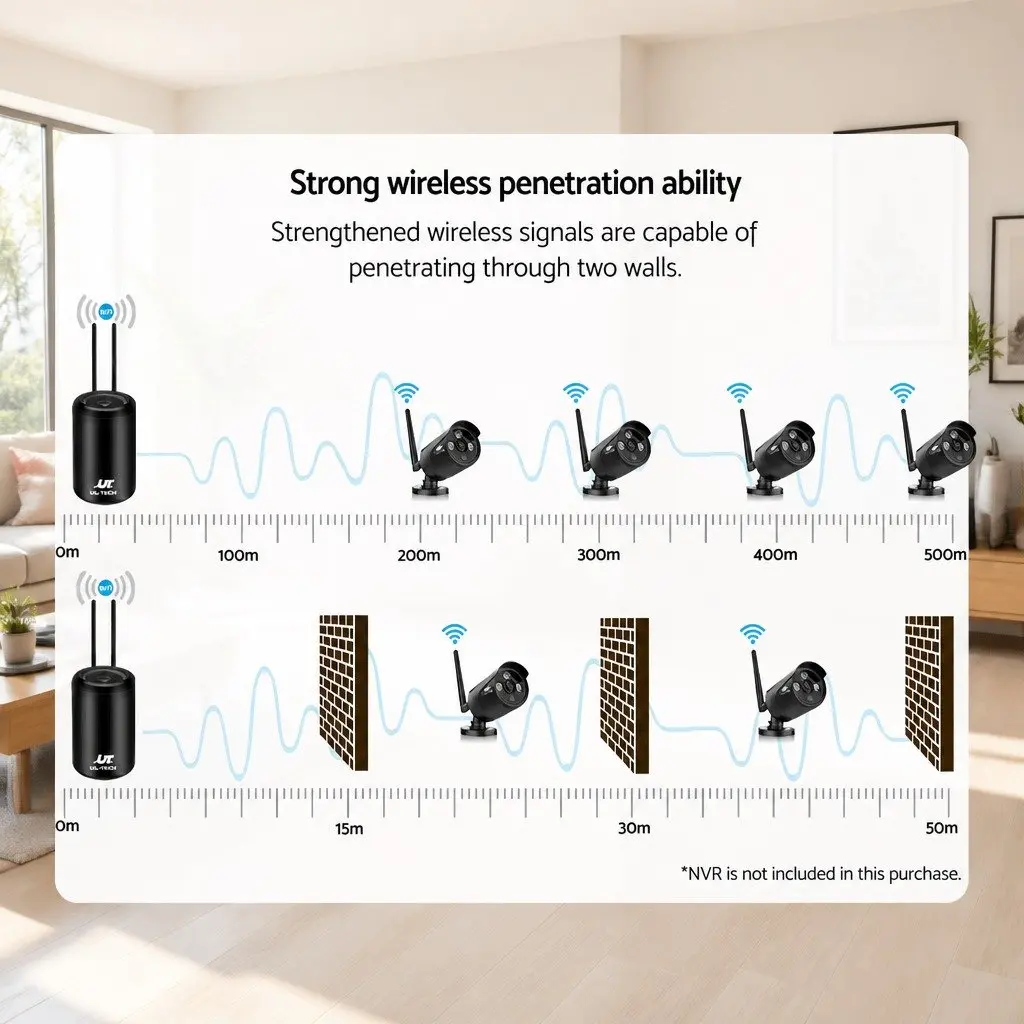 Wireless Bullet Security Camera 3MP Black Indoor Outdoor Surveillance System