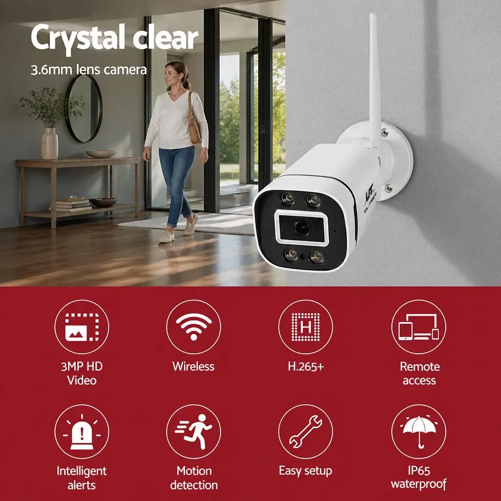 Wireless CCTV Security Camera 3MP Full HD Indoor Outdoor White IP65