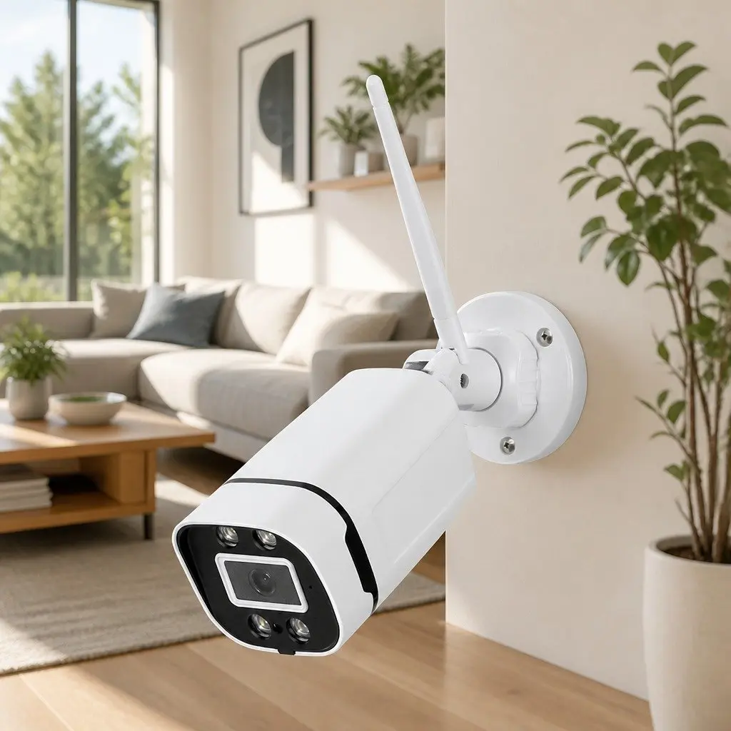 Wireless Security Camera 3MP Full HD Waterproof Indoor Outdoor Plastic White Square IP65 Night Vision Two Way Audio Remote Viewing