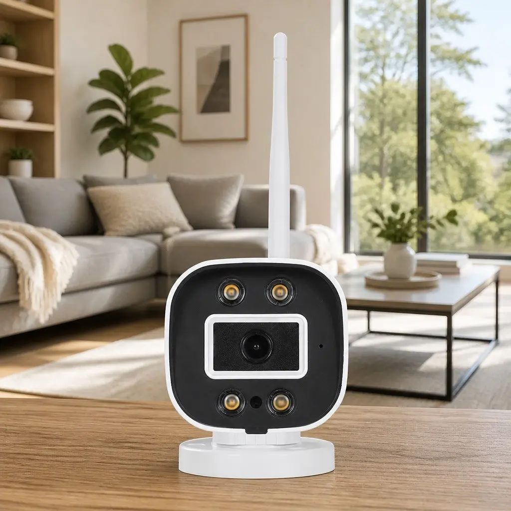 Wireless Security Camera 3MP Full HD Waterproof Indoor Outdoor Plastic White Square IP65 Night Vision Two Way Audio Remote Viewing