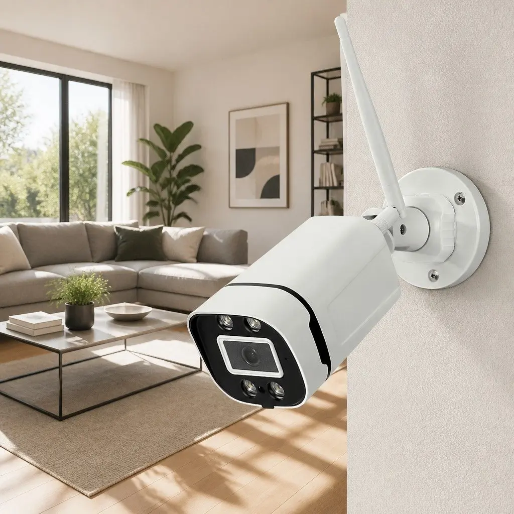 Wireless Security Camera 3MP Full HD Waterproof Indoor Outdoor Plastic White Square IP65 Night Vision Two Way Audio Remote Viewing