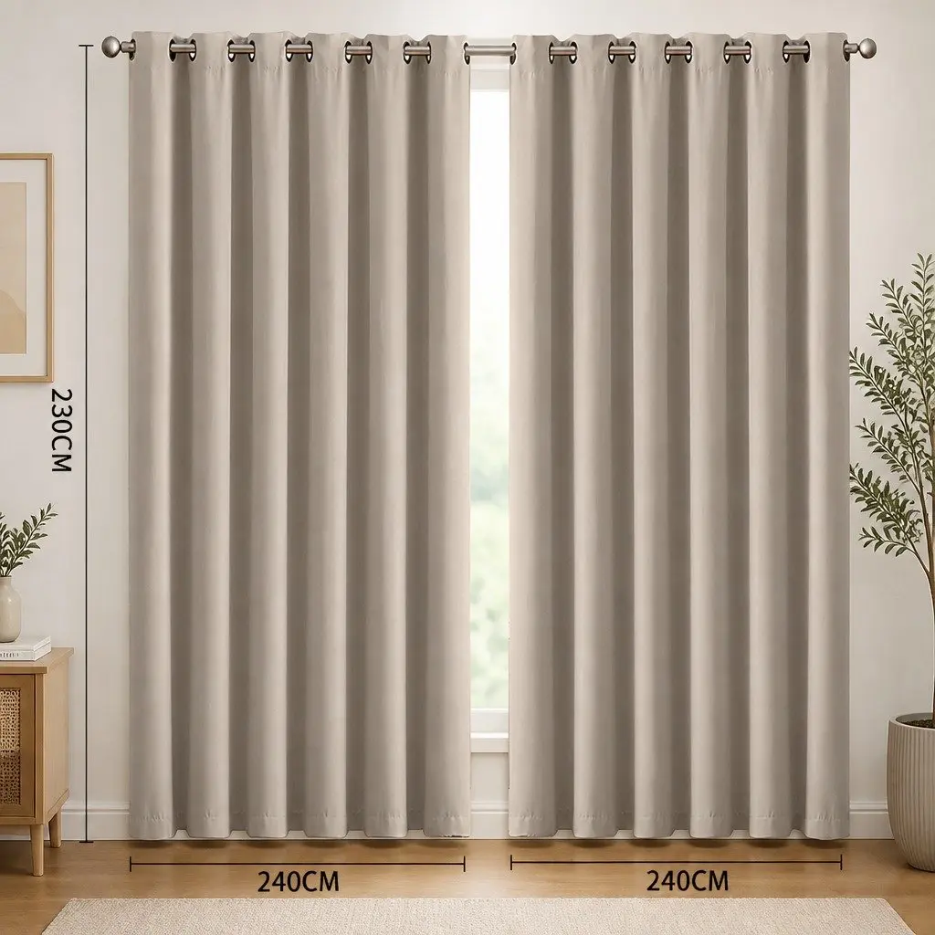 Blackout Curtain Panels Triple Weave Polyester 132cm 140cm 180cm 240cm 300cm Beige