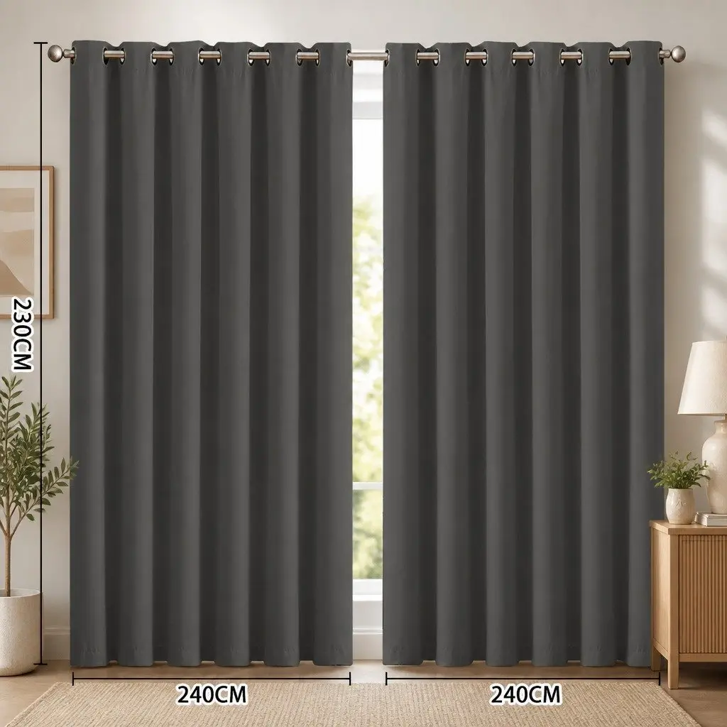 Blackout Curtain Panels Polyester 3 Layer 132cm Charcoal 2pc