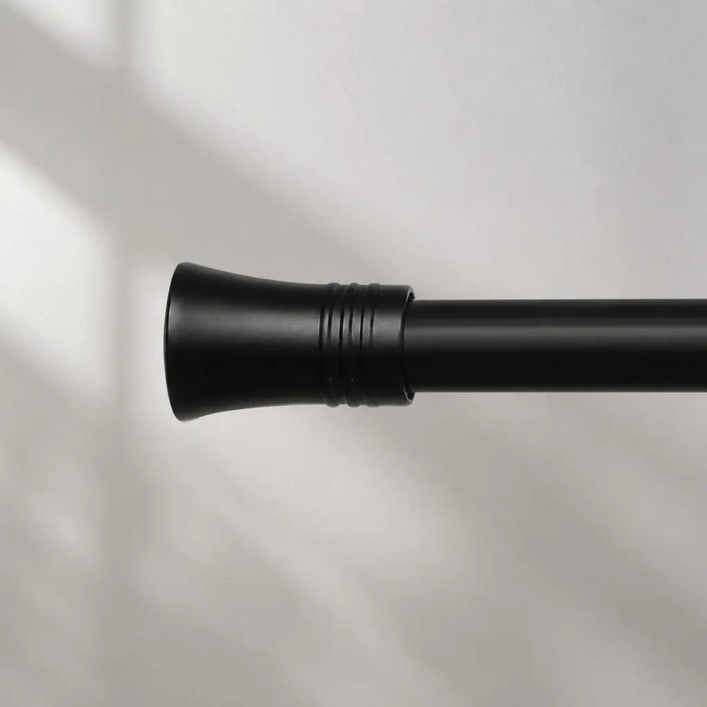 Double Curtain Rod Extendable Steel Pole Black Modern Bell Cap Design Adjustable