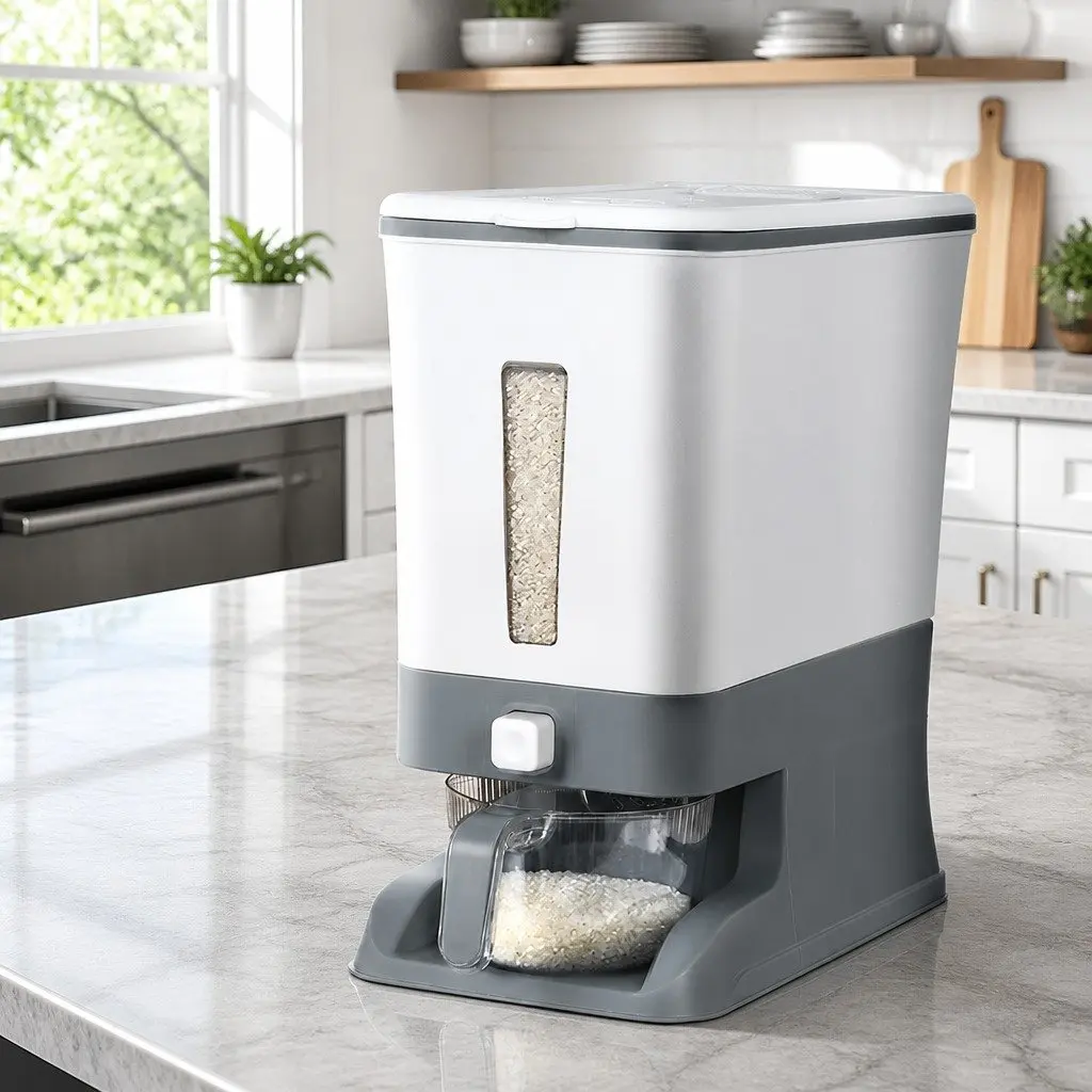 Cereal Dispenser Food Storage Container 12kg Sealed Airtight White Grey