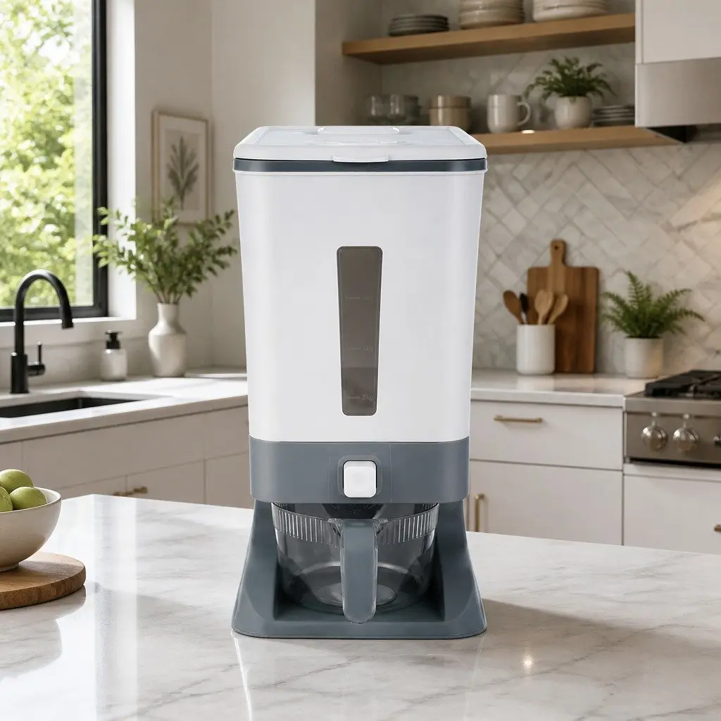 Cereal Dispenser Food Storage Container 12kg Sealed Airtight White Grey