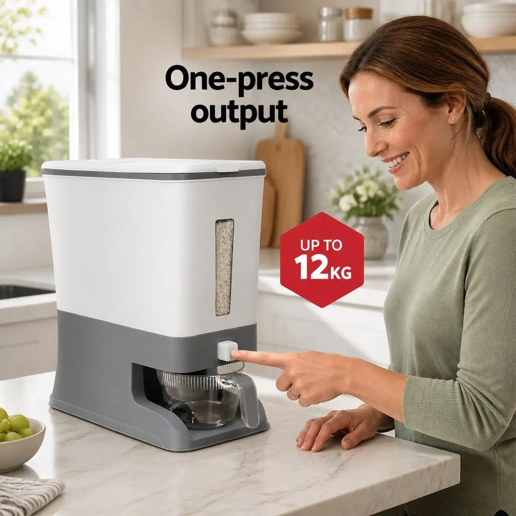 Cereal Dispenser Food Storage Container 12kg Sealed Airtight White Grey