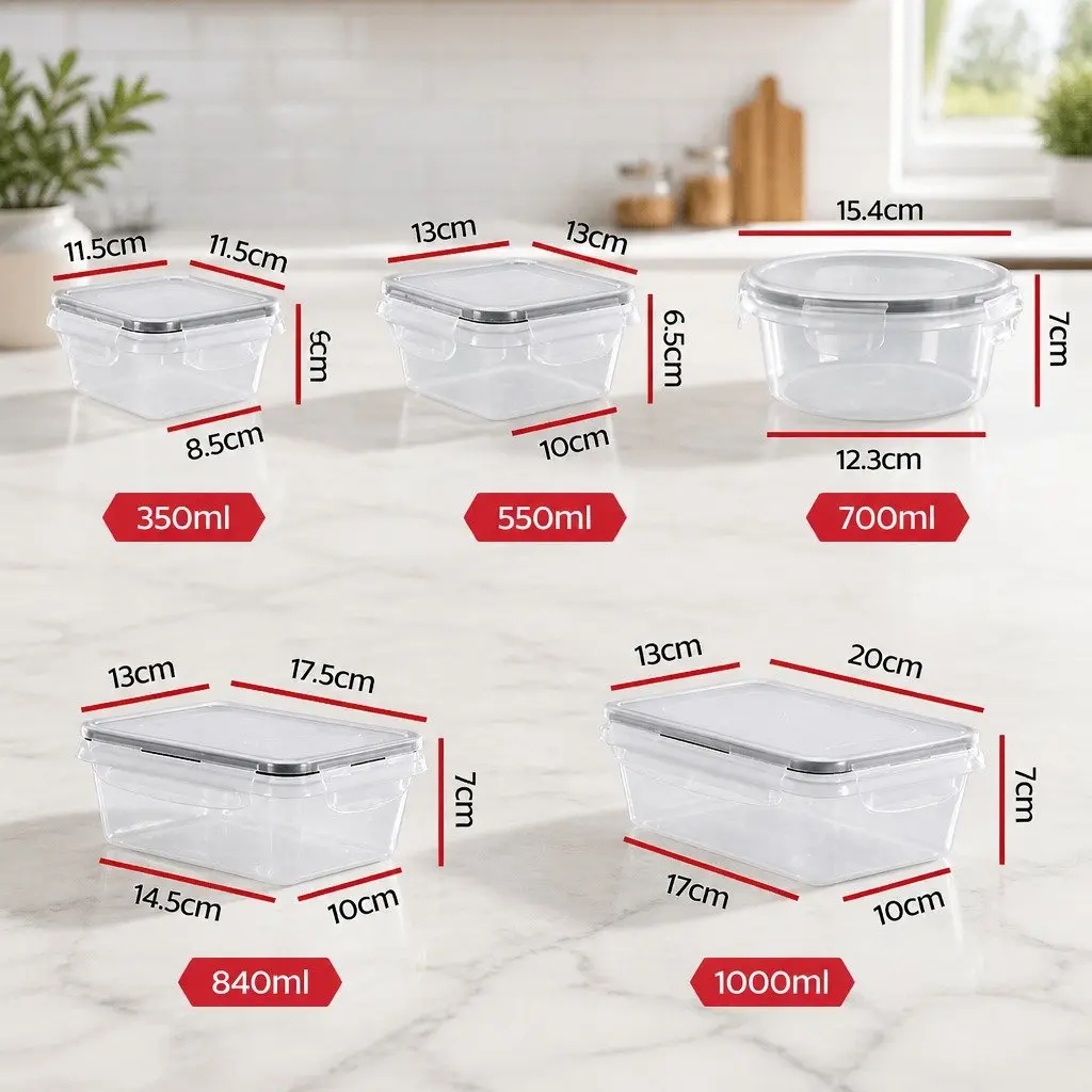 Food Storage Container Set Airtight Stackable PP Plastic 16 Piece White and Black