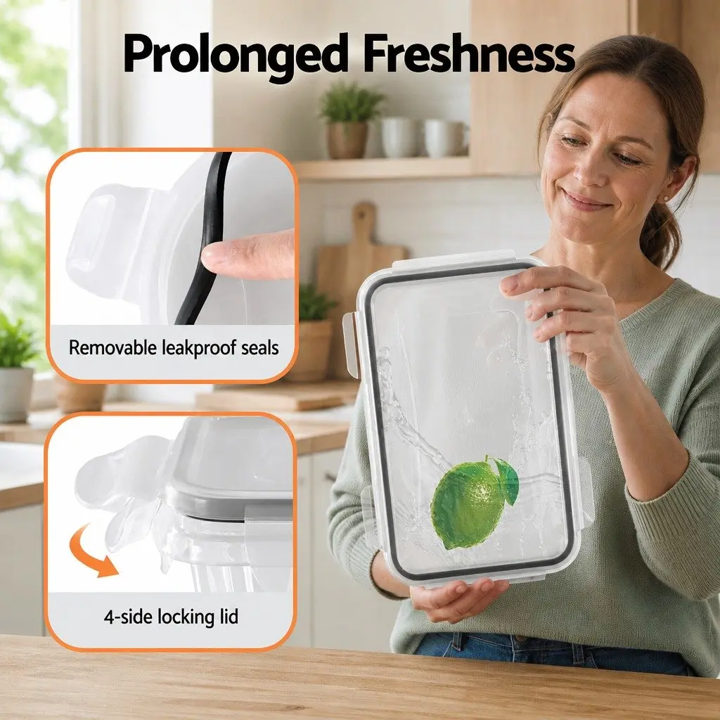Food Storage Container Set Airtight Stackable PP Plastic 16 Piece White and Black