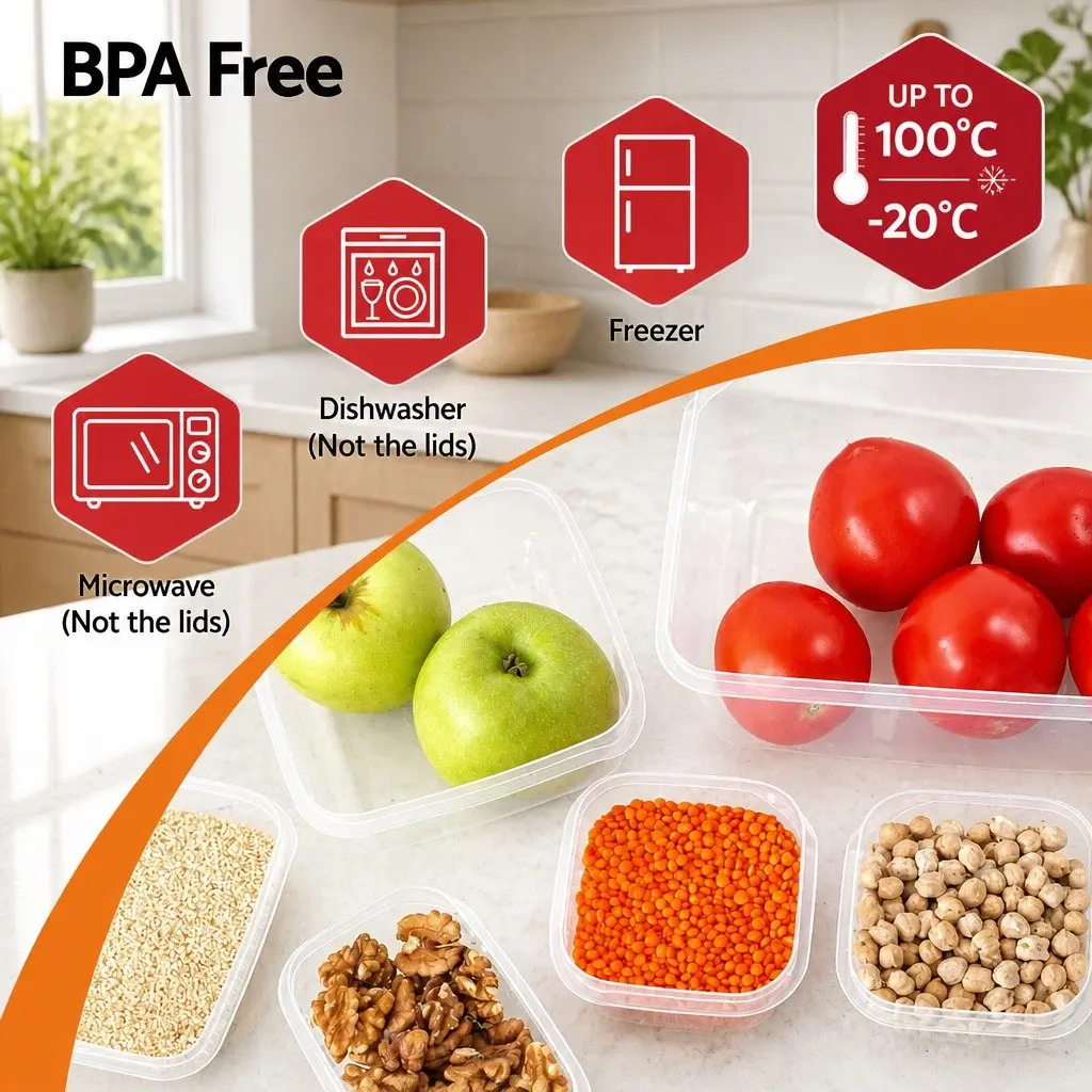 Food Storage Container Set Airtight Stackable PP Plastic 16 Piece White and Black