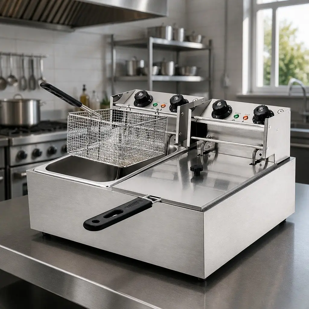 Electric Deep Fryer Stainless Steel 20L Dual Baskets Silver Commercial Kitchen
