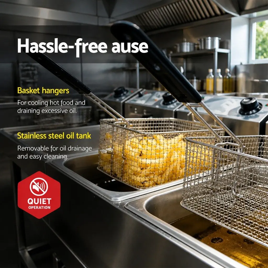 Electric Deep Fryer Stainless Steel 20L Dual Baskets Silver Commercial Kitchen