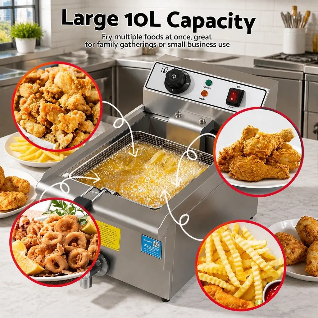 Electric Deep Fryer Stainless Steel 10L Silver 3000W