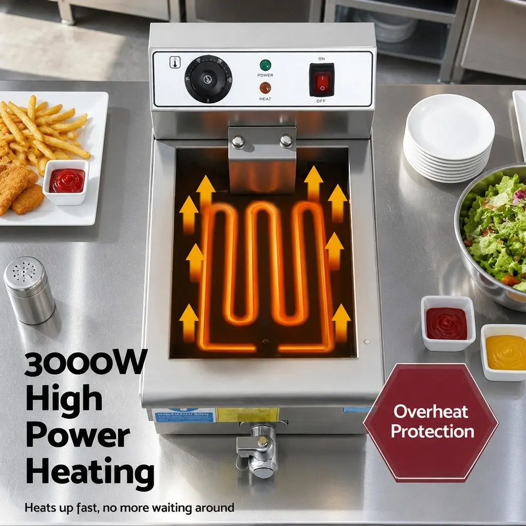 Electric Deep Fryer Stainless Steel 10L Silver 3000W