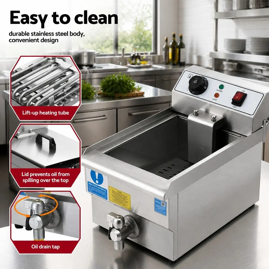 Electric Deep Fryer Stainless Steel 10L Silver 3000W