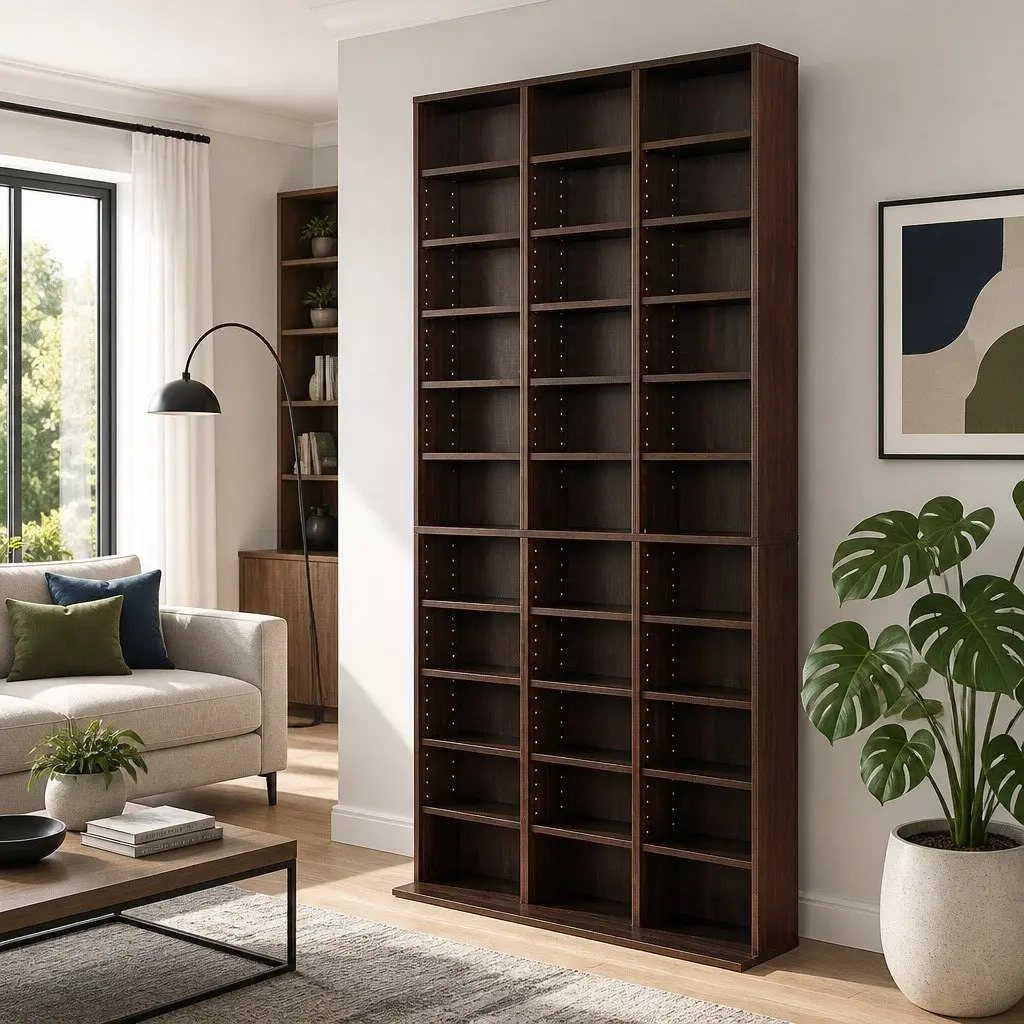 CD DVD Bookshelf Storage Rack Adjustable Shelves Media Organizer Walnut 102 x 23.5 x 194.5 cm
