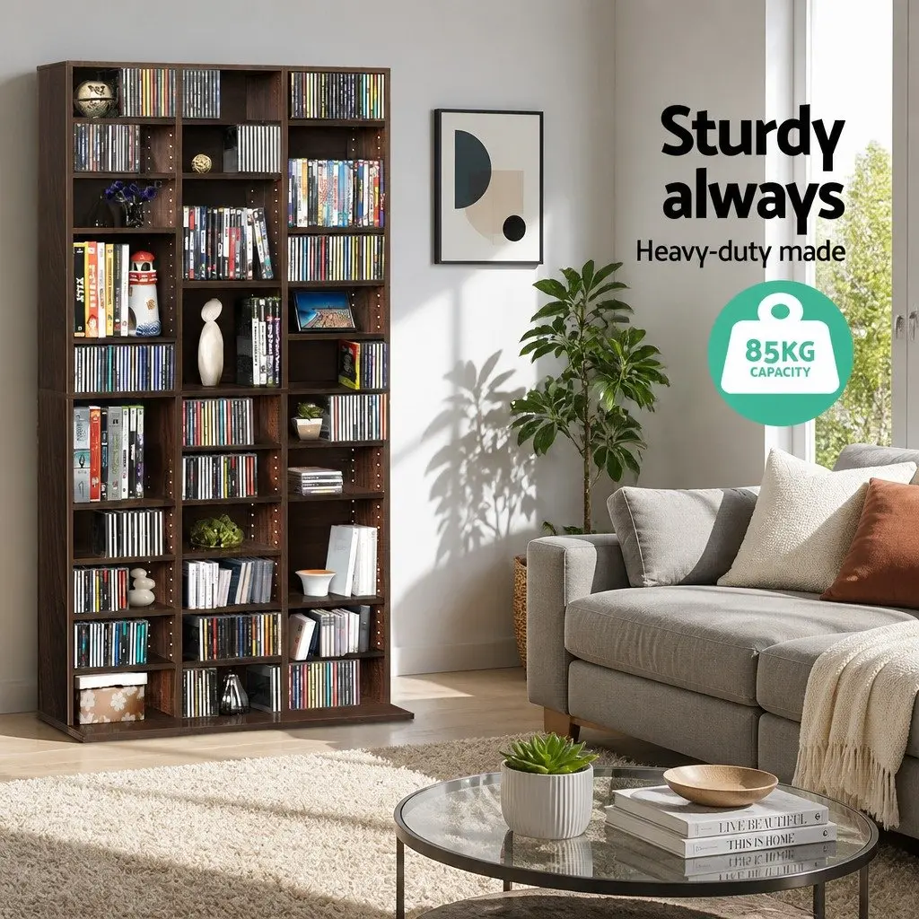 CD DVD Bookshelf Storage Rack Adjustable Shelves Media Organizer Walnut 102 x 23.5 x 194.5 cm