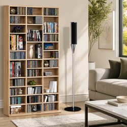 Oak CD DVD Bookshelf Storage Rack with Adjustable Shelves Display Cabinet