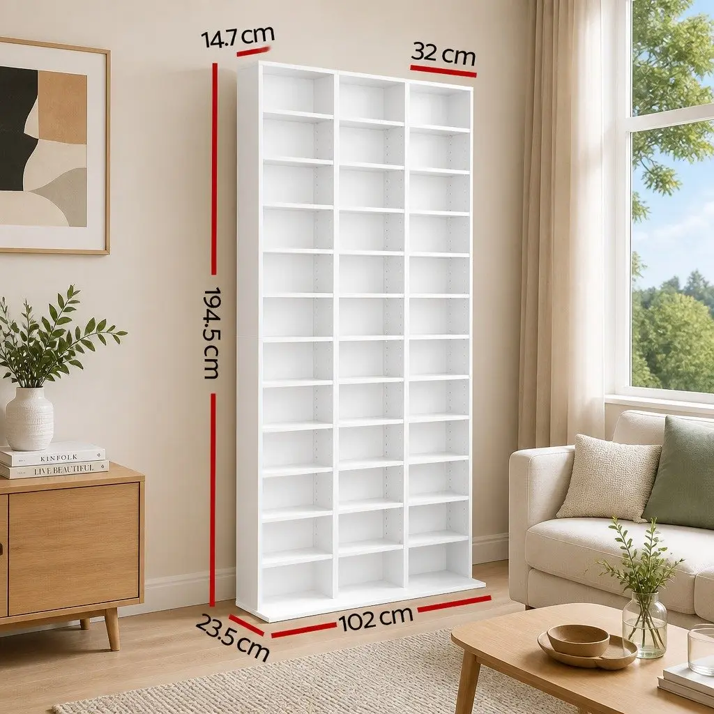 Bookshelf Particle Board Adjustable Shelves 102cm x 23.5cm x 194.5cm White