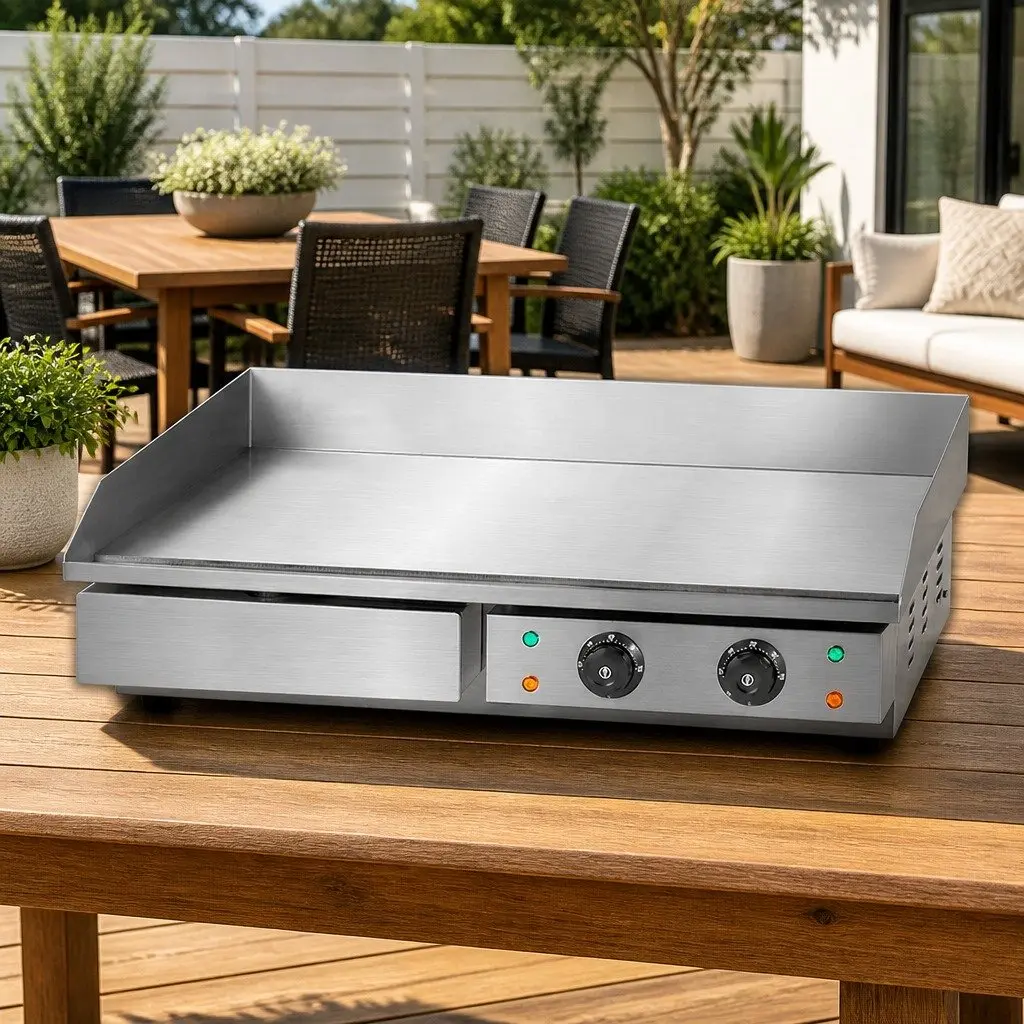 Electric Griddle Food-grade Stainless Steel 73cm Silver Flat Plate Dual Zone Cooking Surface