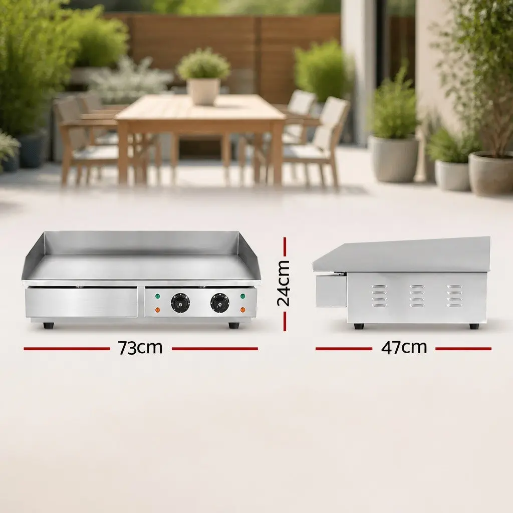 Electric Griddle Food-grade Stainless Steel 73cm Silver Flat Plate Dual Zone Cooking Surface