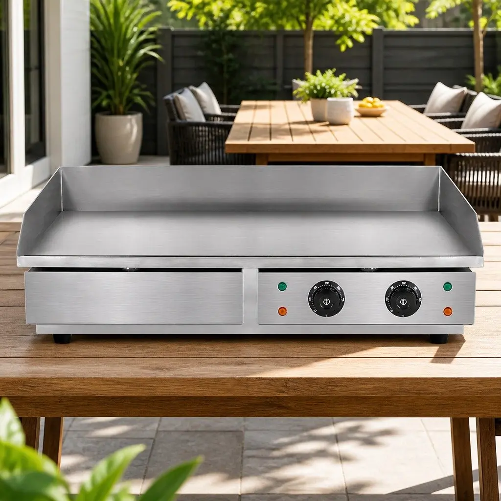 Electric Griddle Food-grade Stainless Steel 73cm Silver Flat Plate Dual Zone Cooking Surface