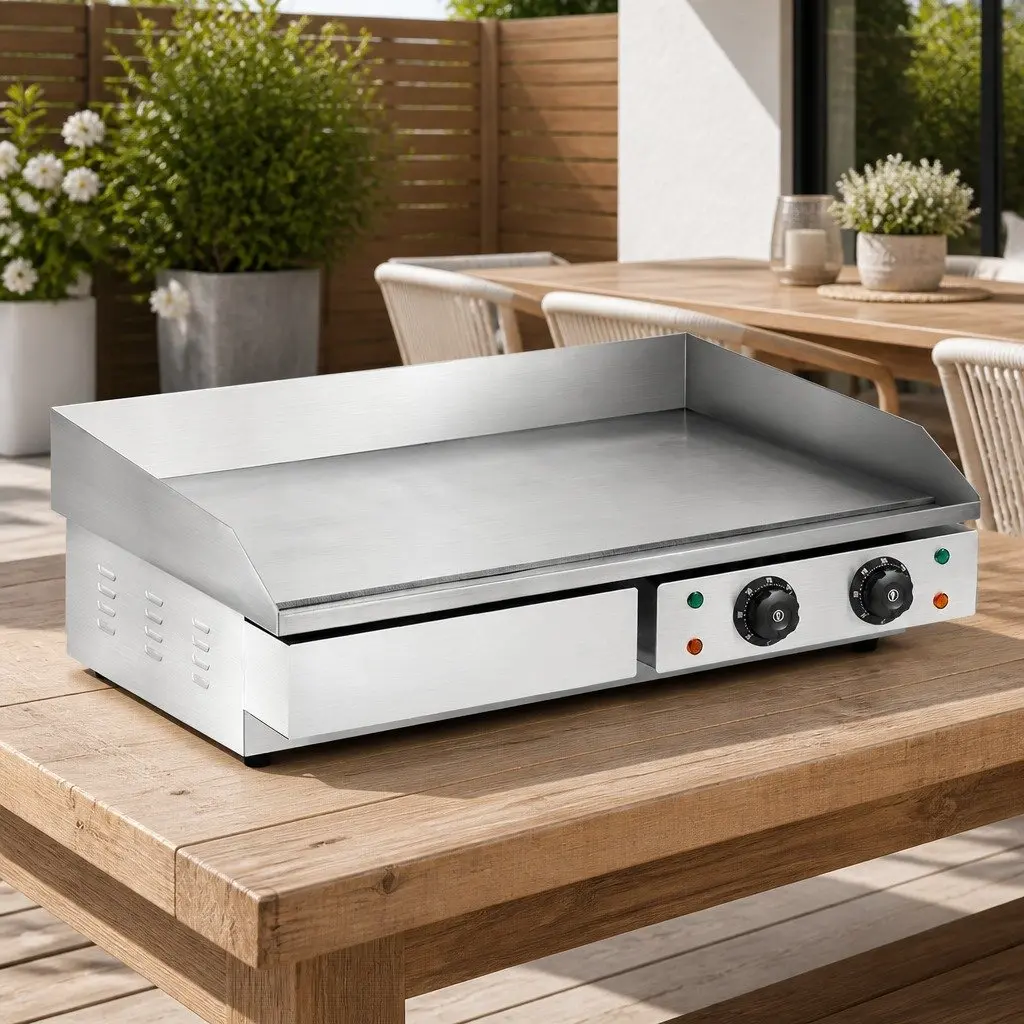 Electric Griddle Food-grade Stainless Steel 73cm Silver Flat Plate Dual Zone Cooking Surface