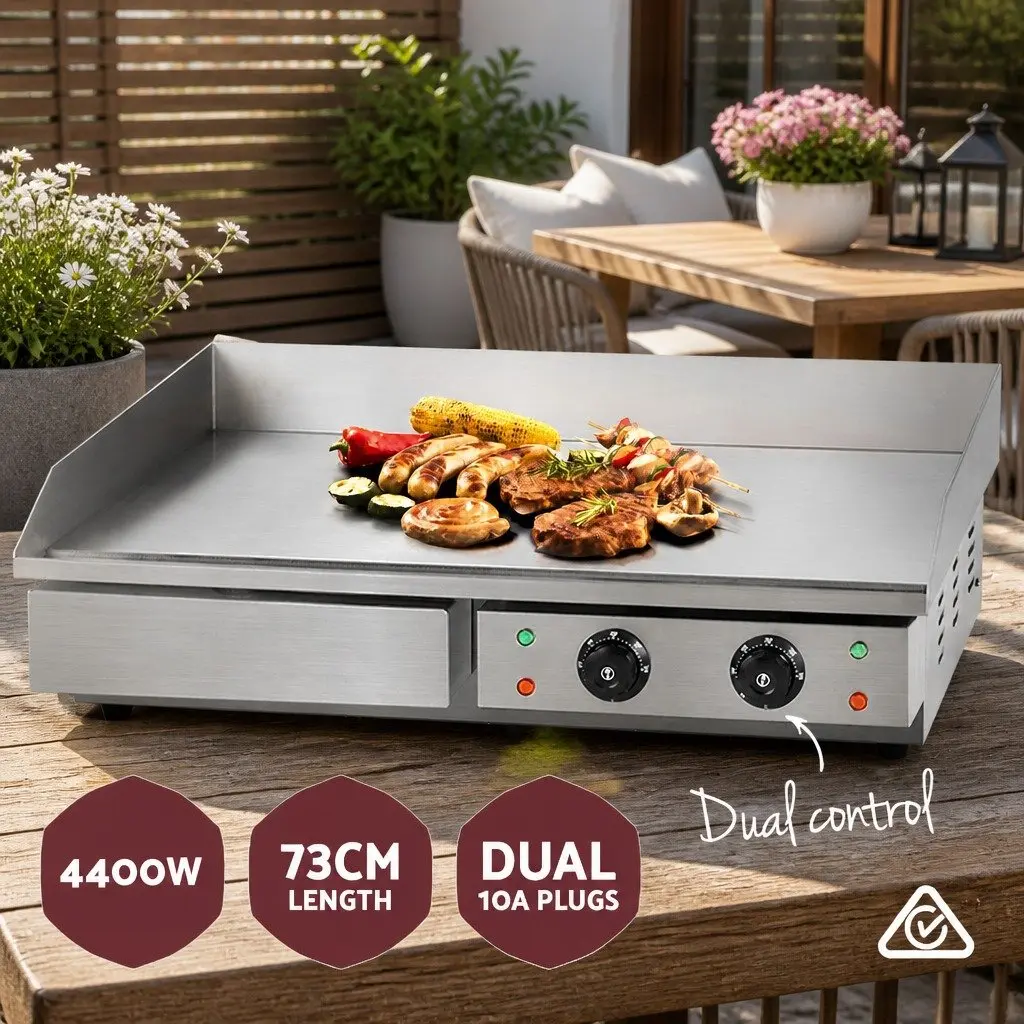 Electric Griddle Food-grade Stainless Steel 73cm Silver Flat Plate Dual Zone Cooking Surface
