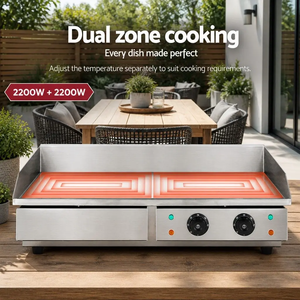Electric Griddle Food-grade Stainless Steel 73cm Silver Flat Plate Dual Zone Cooking Surface