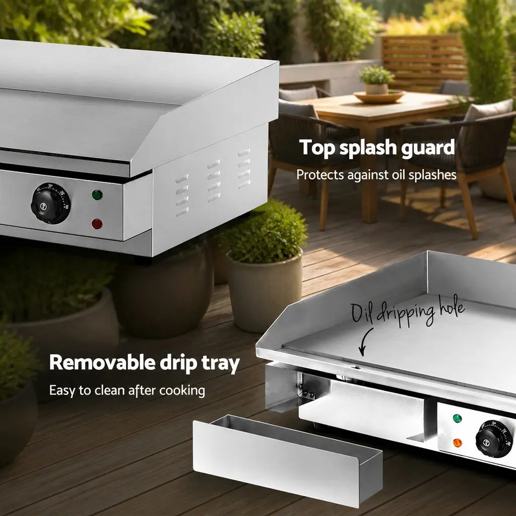 Electric Griddle Food-grade Stainless Steel 73cm Silver Flat Plate Dual Zone Cooking Surface