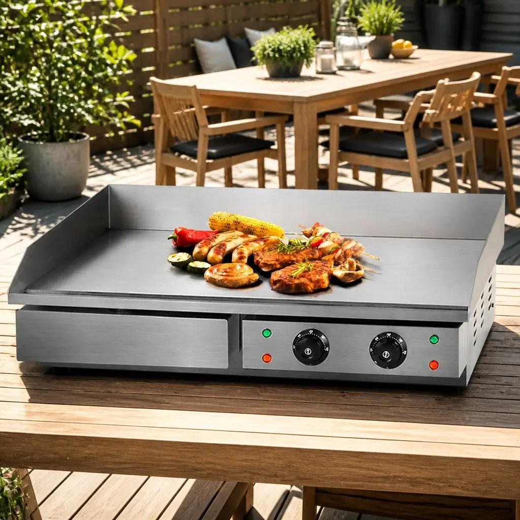 Electric Griddle Food-grade Stainless Steel 73cm Silver Flat Plate Dual Zone Cooking Surface