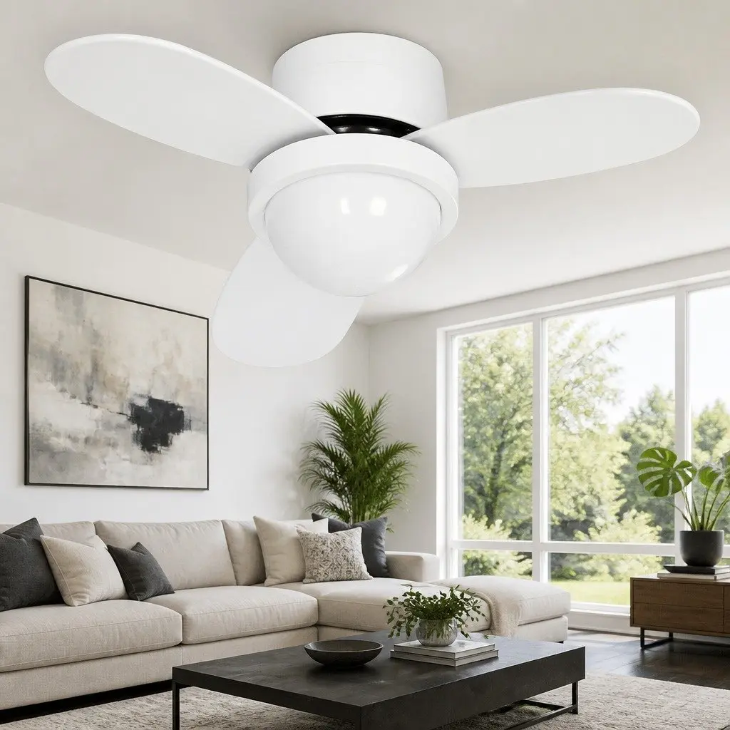 52 Inch Ceiling Fan DC Motor Remote Control White Indoor Outdoor with LED Light