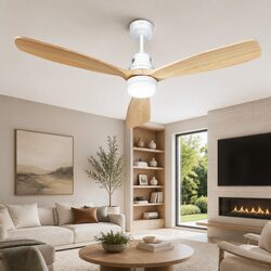 52 Inch Ceiling Fan DC Motor LED Light Remote Control Wooden Blades Indoor