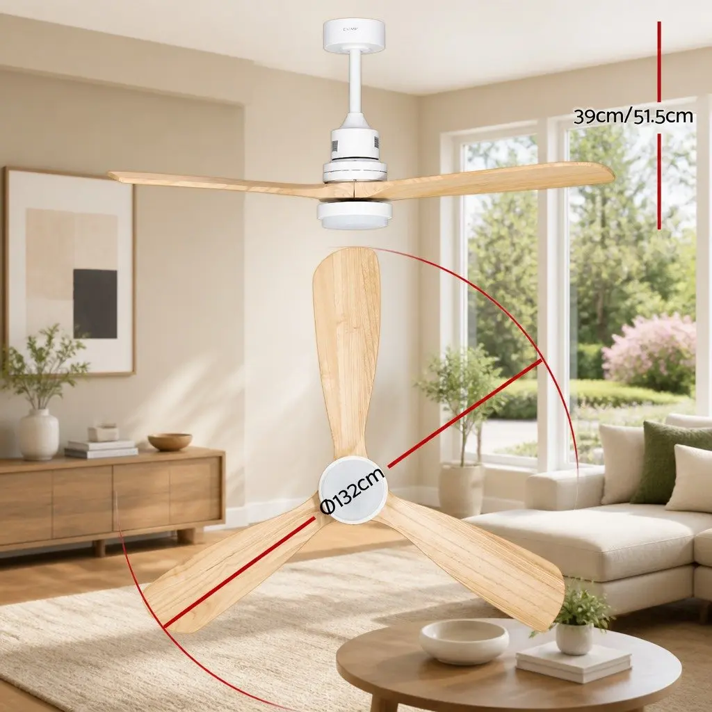 52 Inch Ceiling Fan DC Motor Wooden Blades LED Light Remote Control Indoor