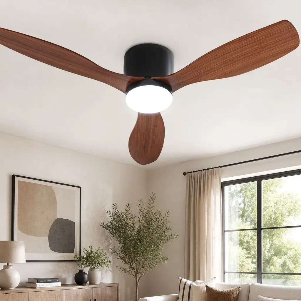 52 Inch Ceiling Fan Dark Wood DC Motor LED Light Remote Control with Reverse Cycle