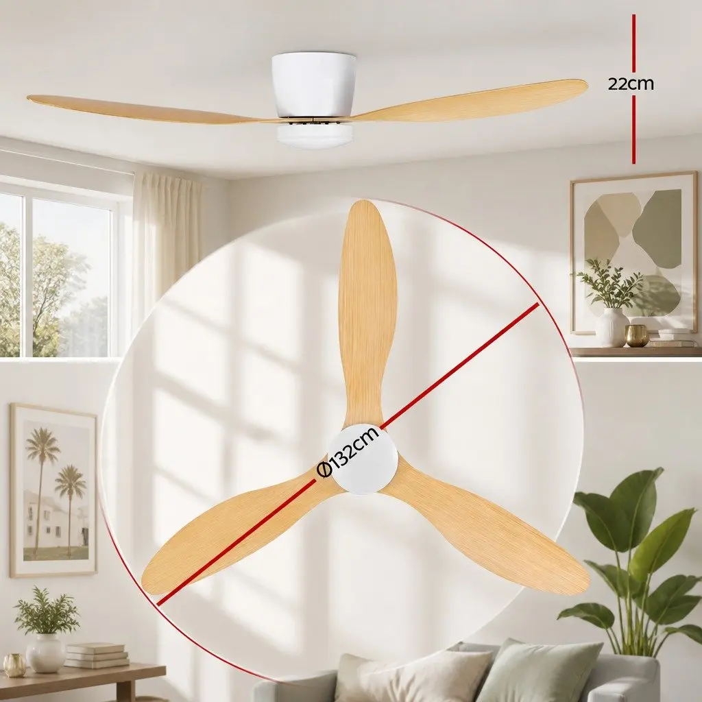 52 Inch Ceiling Fan DC Motor Beige LED Light Remote Control