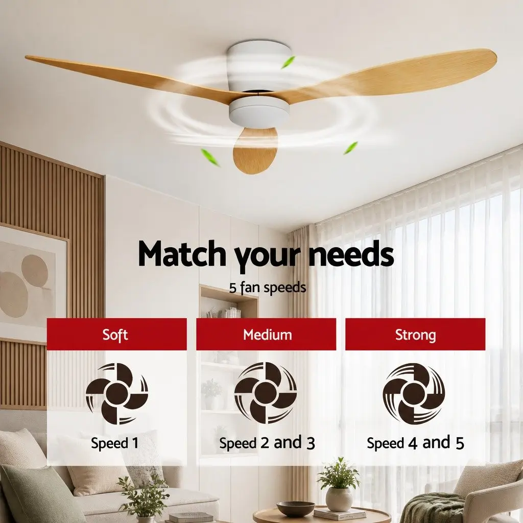 52 Inch Ceiling Fan DC Motor Beige LED Light Remote Control