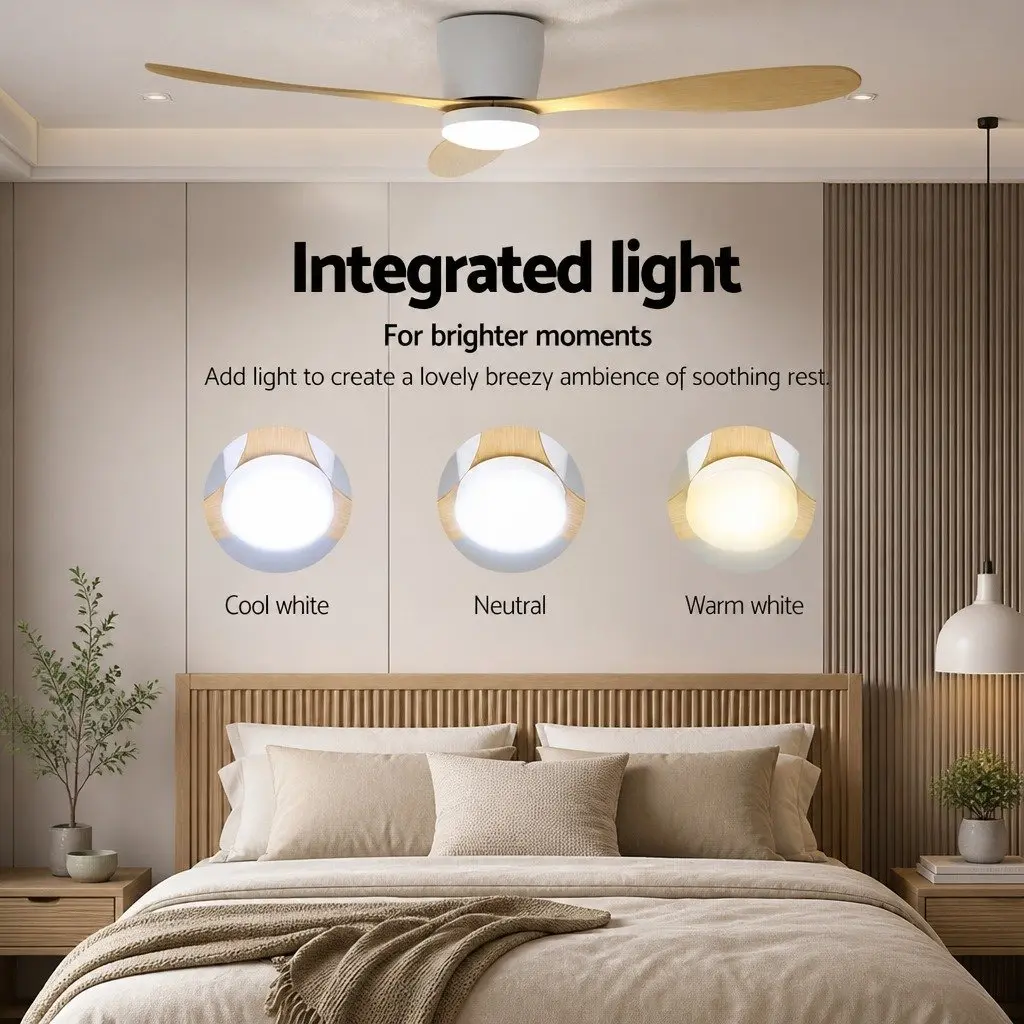52 Inch Ceiling Fan DC Motor Beige LED Light Remote Control