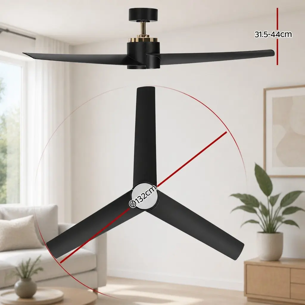 52 Inch Ceiling Fan DC Motor LED Light Black Indoor Outdoor